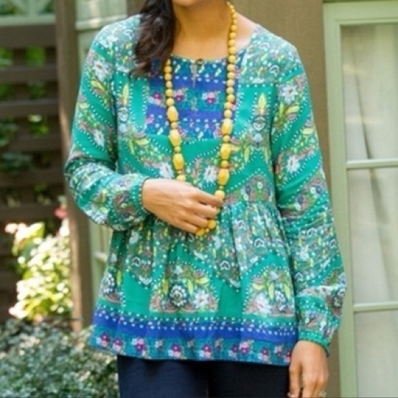 Matilda Jane Evergreen Blue Make Believe Floral Long Sleeve Top Size Medium - Picture 1 of 10